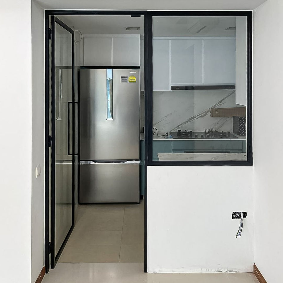 Renotalk Review on Contractor Wellmax Mild Steel or Aluminium Powder-coated Swing Door and Fixed Panel with Clear float glass insert or piece - Horizontal and Vertical Lattices for Home Renovation Customized Design Ideas Singapore